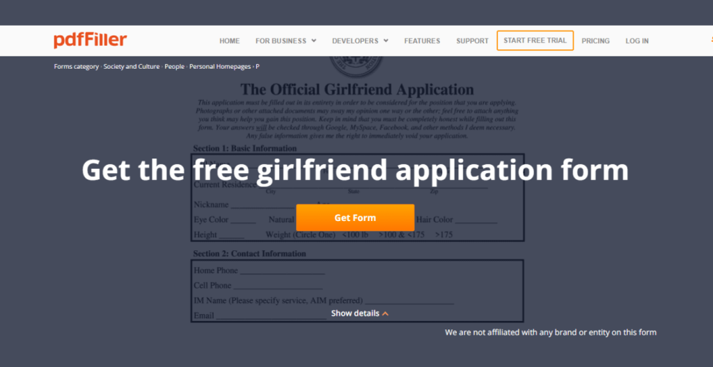 The official girlfriend application PDF